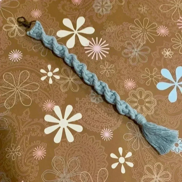Spiral Macramé Keychain in Misty Blue - Picture 1 of 4